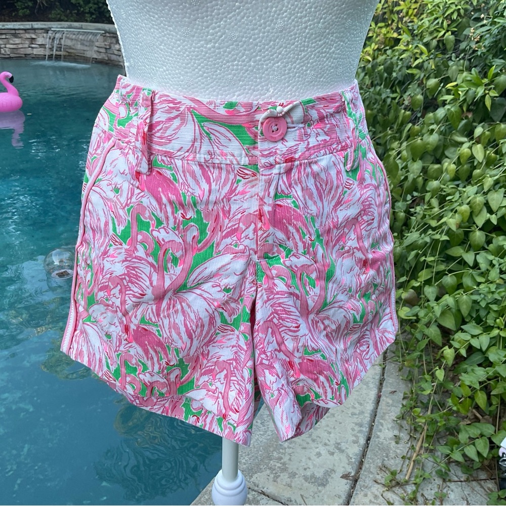 Lilly Pulitzer Callahan Pink Flamingo 🦩 Shorts Whimsical Fun 🤩 Size 0.